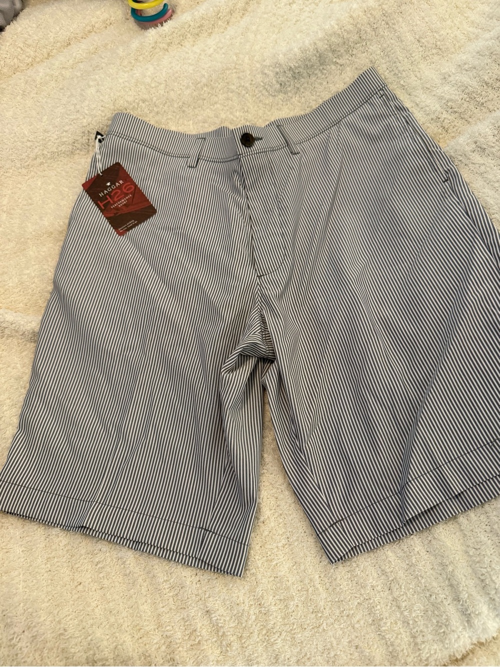 Haggar Men’s Navy and White Pinstripe Flat Front Shorts